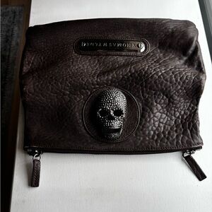 Thomas Wylde Dark Brown Leather Skull Clutch